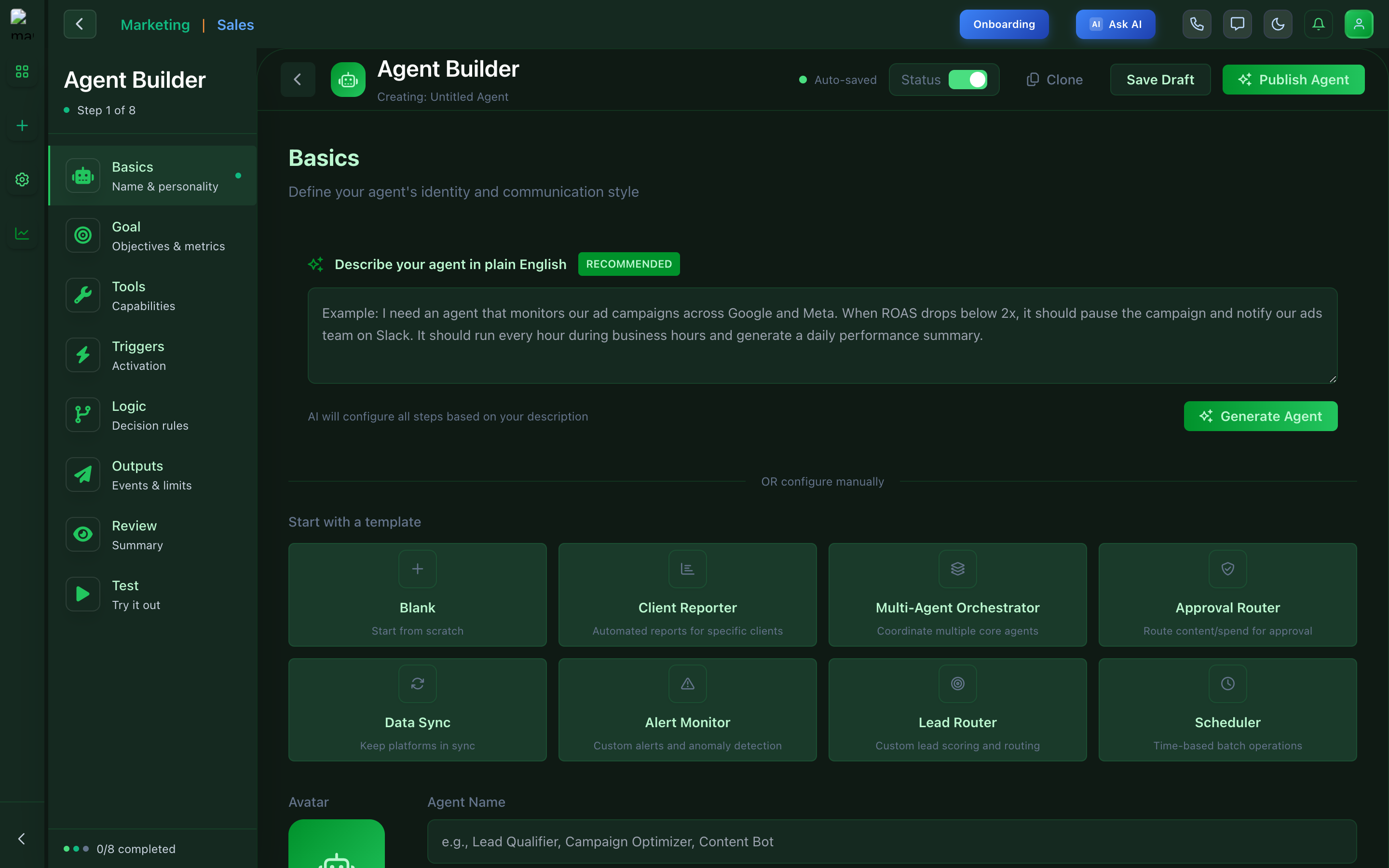 Agent Builder Interface