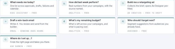 Start-here tasks labeled FREE or SENDING USES HOURS.
