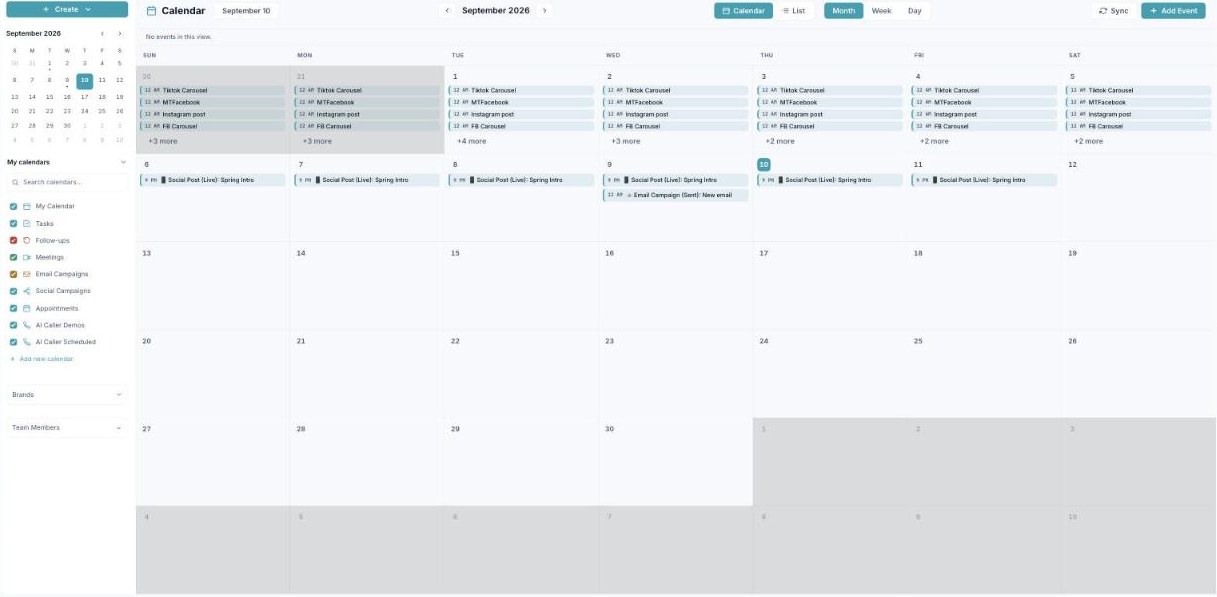 The Calendar in Month view with color-coded items and the calendars list on the left.