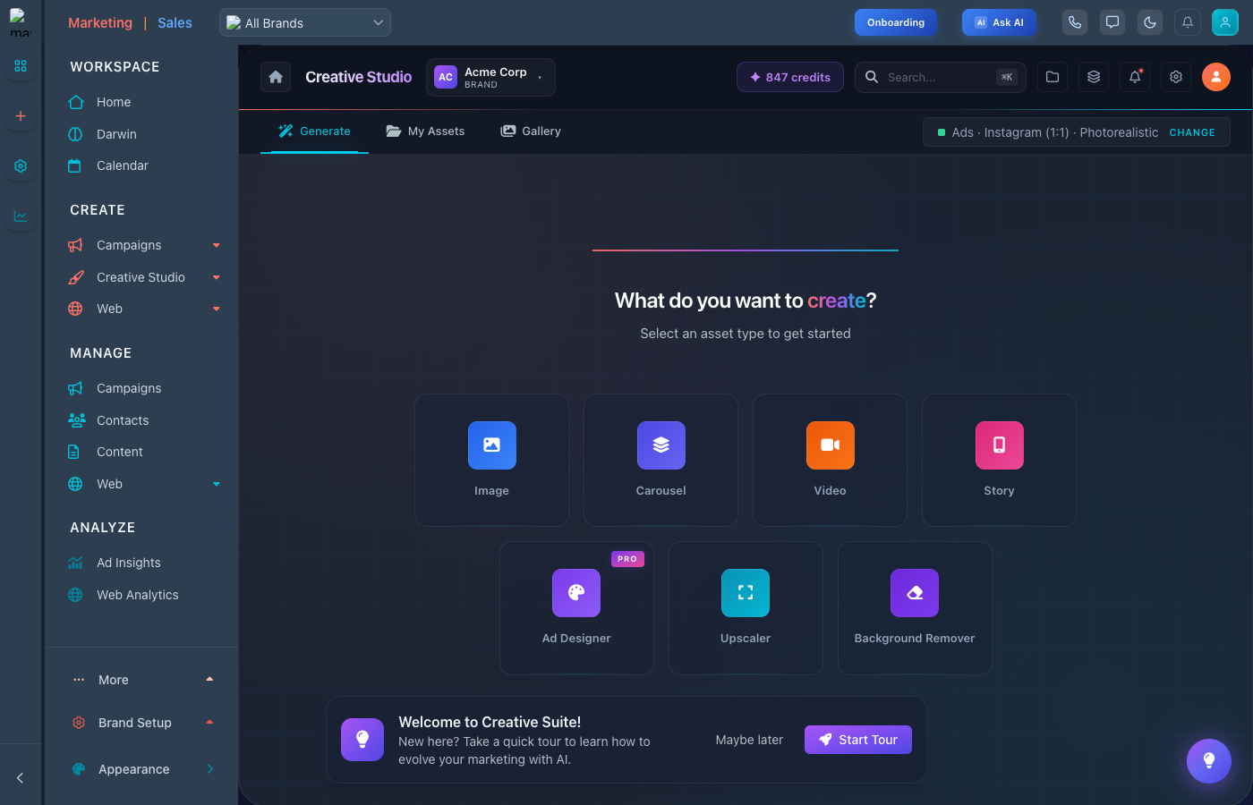 Creative Studio Downloads Tab