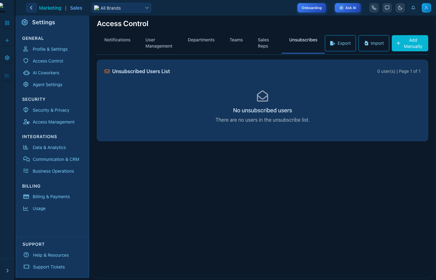 Access Control - Unsubscribes