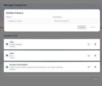 The Manage Categories dialog: an