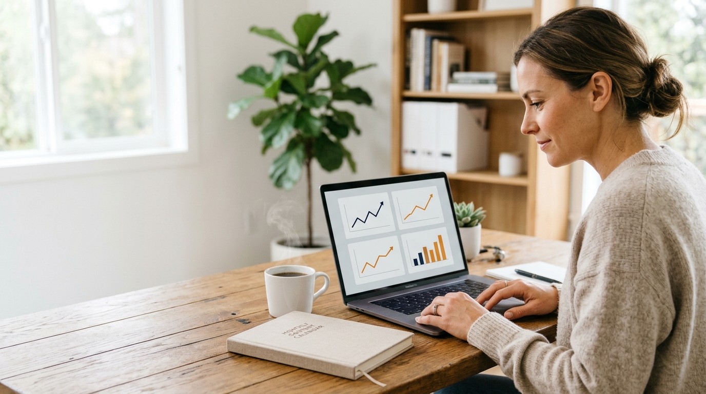 Simple social media analytics dashboard showing engagement, reach, clicks and shares over four weeks